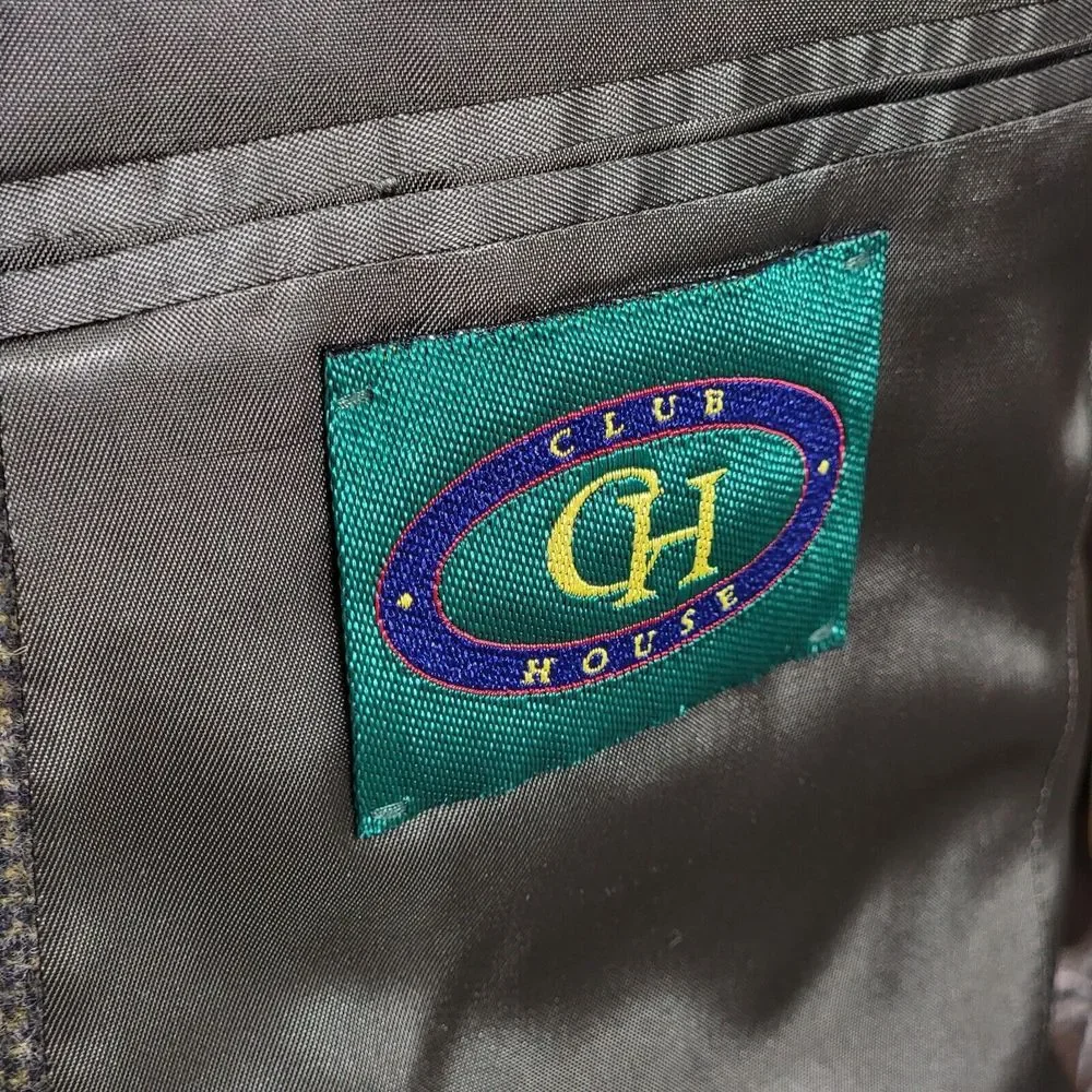 VTG Club House Men's Flannel Sport Coat Blazer‎ Two Button Green Brown Size 42R